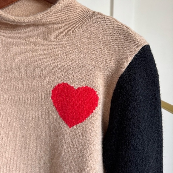 Made with Love tan black red turtleneck heart sweater womens size m - Picture 3 of 9